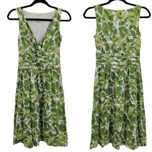 Ann Taylor Loft Dress Cotton Sleeveless Surplice Aline Floral Rosette Green Sz 4